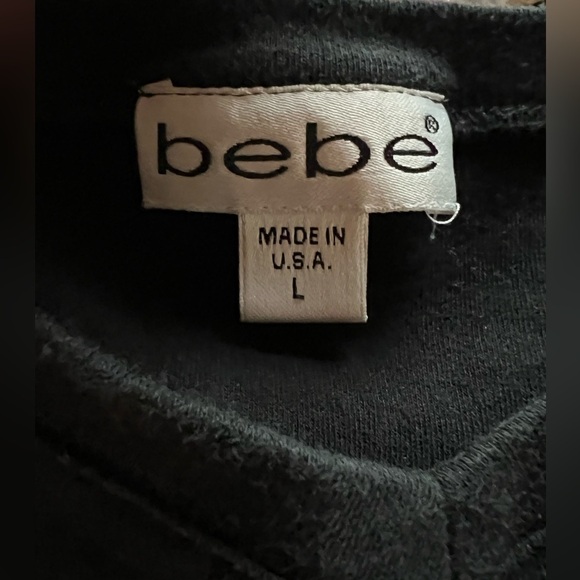 VINTAGE 90s Bebe black v-neck tshirt logo rhinestones sz L made in USA retro - Picture 4 of 11